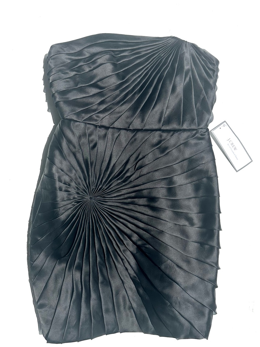 NWT J. Crew 100% Silk Black Strapless Rosette Pleated Cocktail Dress, 4